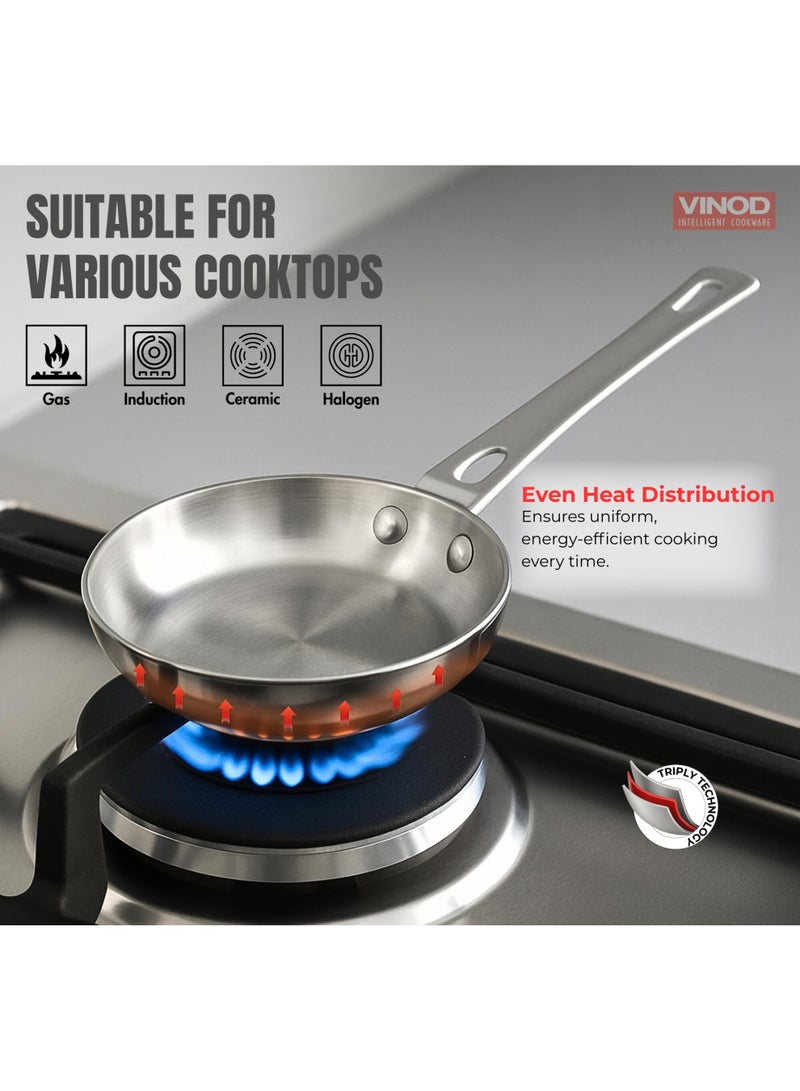 VINOD مقلاة صغيرة من الفولاذ المقاوم للصدأ ثلاثي الطبقات بلاتينيوم - 14 سم، تصميم مدمج، مقلاة متعددة الاستخدامات صديقة للحرارة، مثالية للطهي اليومي، التadka، الشواء، العجة - - Image 5